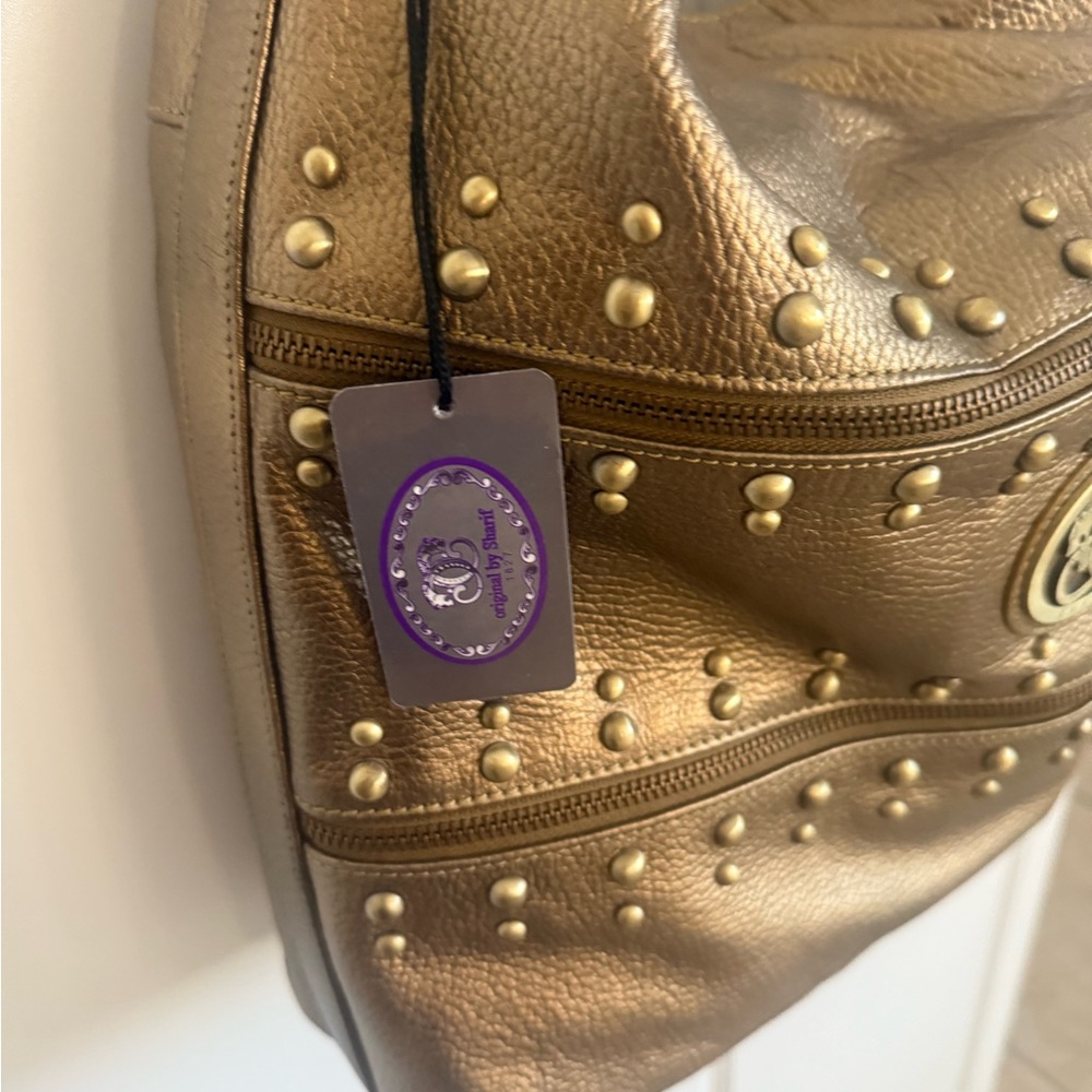 NWT Sharif Bronze leather Studded Hobo Bag with dust bag - Picture 11 of 16